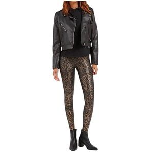 Spanx Faux Leather Leopard Print Leggings Ombré Distressed Size Small Edgy Punk